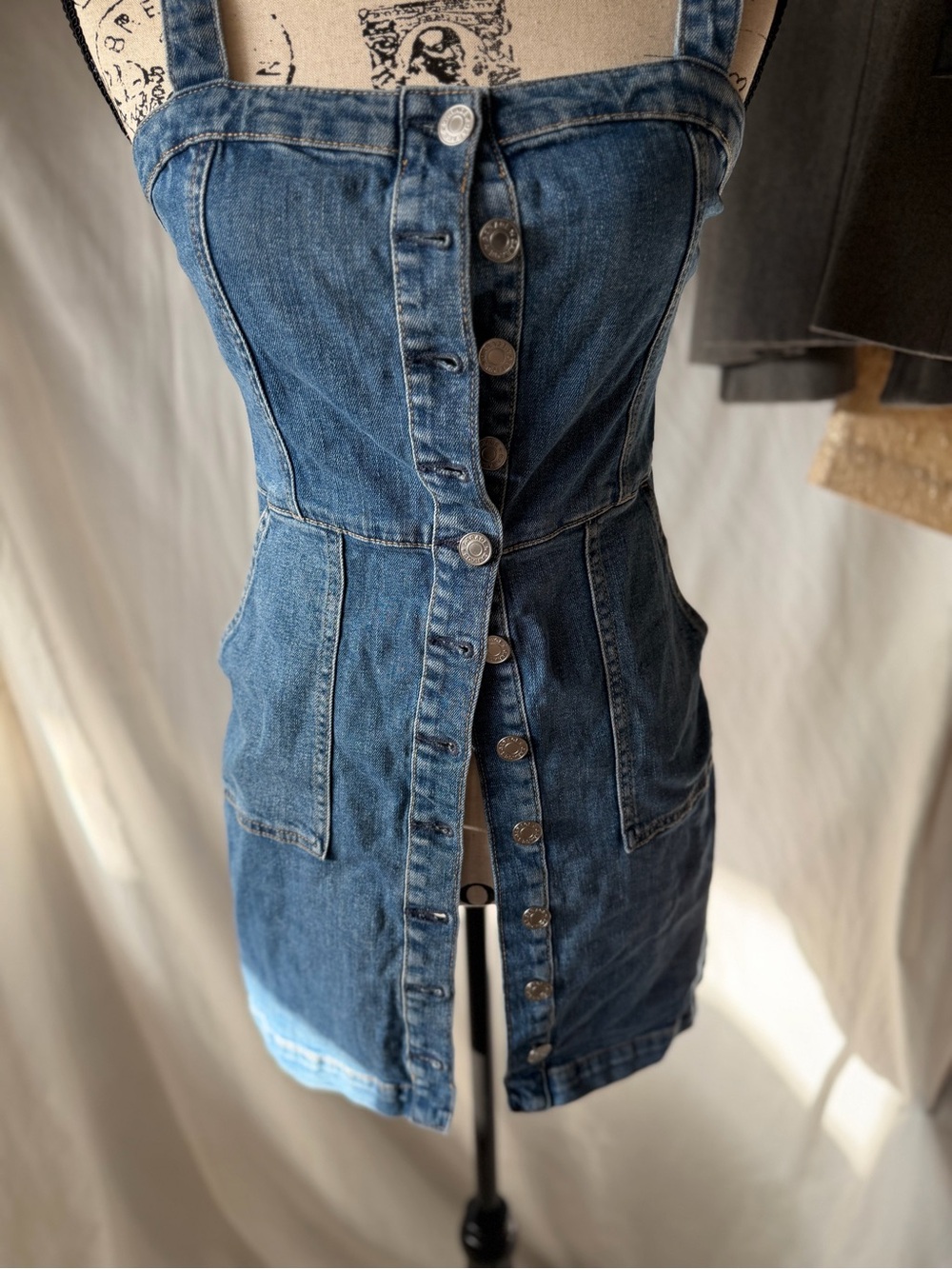 Garage Blue Denim Button-Front Overall Dress